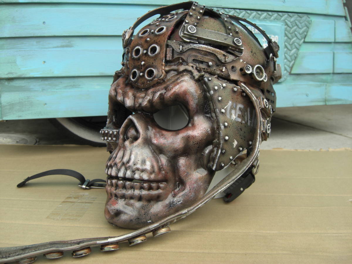  ハーフヘルメット改 ガイコツ カスタムヘルメット ドクロ スカル 改造品 世紀(jì)末 ゴーストライダー MADMAX 