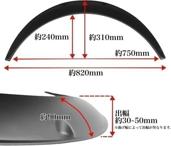 ワイド 出幅 30mm オーバーフェンダー マットブラック 汎用 2枚 セット つや消し 黒 ハミタイ対策 ツライチ 軽四 セダン ワンボックス 人気_画像5