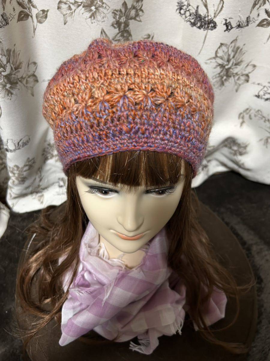  new goods * hand made *. flower pattern. beret (295)* crochet needle braided * hand-knitted * free shipping * hat * knitted 