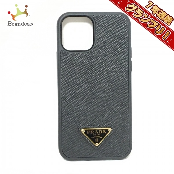 プラダ PRADA 携帯電話ケース 1ZH133 - レザー 黒 ゴールド金具/iphone12 美品 財布