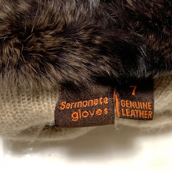 セルモネータグローブス Sermoneta gloves - レザー×ファー ダークブラウン レディース 美品 手袋_画像4