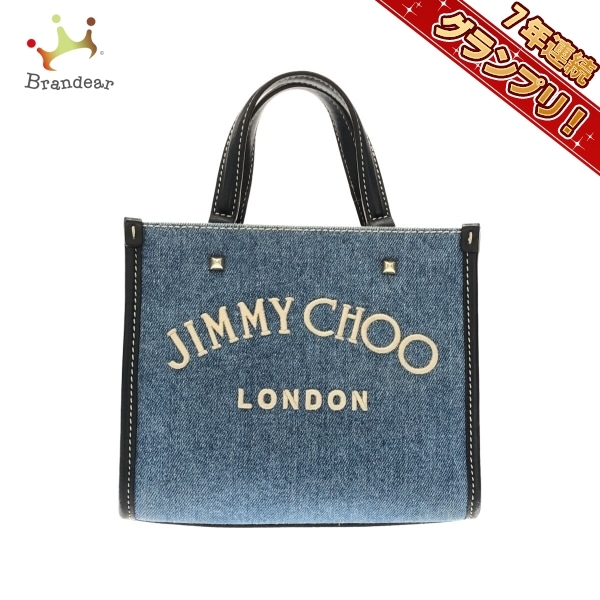 ジミーチュウ JIMMY CHOO ハンドバッグ - デニム×レザー ライトブルー×白×黒 ウォッシュドデニム バッグ