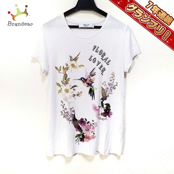ブルーガールブルマリン BLUGiRL BLUMARINE 半袖Tシャツ サイズI 40 - 白×カーキ×マルチ レディース クルーネック/ラインストーン/鳥