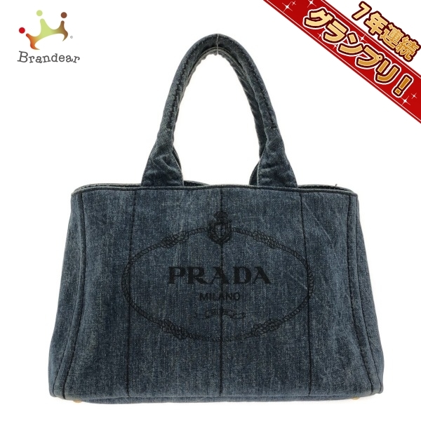 保存版】 B1877B トートバッグ PRADA プラダ CANAPA バッグ ネイビー