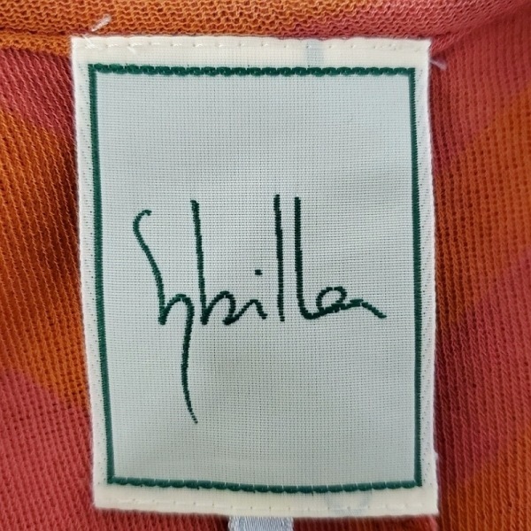 シビラ Sybilla サイズL - オレンジ×ピンク レディース Vネック/ノースリーブ/ひざ丈/斜めストライプ ワンピース_画像3