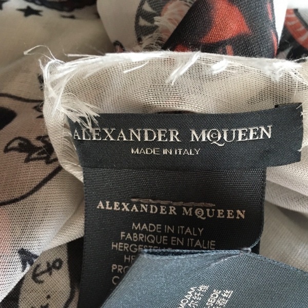 アレキサンダーマックイーン ALEXANDER McQUEEN ストール(ショール) - レーヨン×シルク 白×ダークグレー×ピンクベージュ スカル_画像3