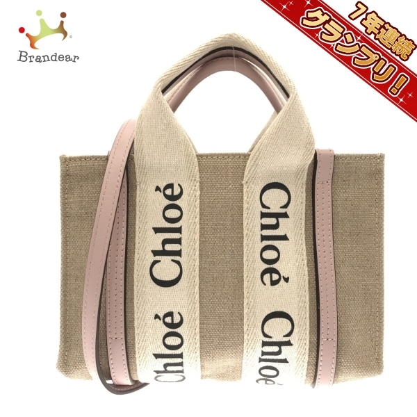 クロエ Chloe トートバッグ CHC22AP237I26101 ウッディ ミニトートバッグ 麻×レザー ベージュ×ピンク 2way/ミニバッグ バッグ