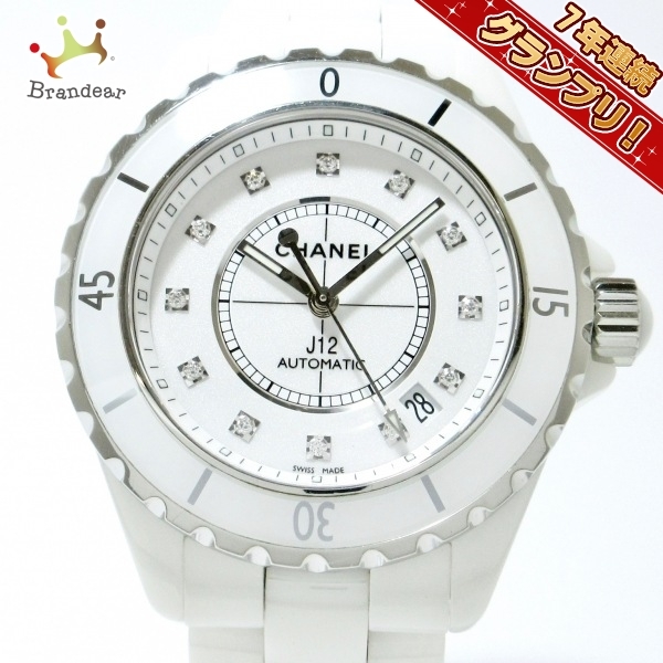 CHANEL(シャネル) 腕時計■美品 J12 H1629 レディース ホワイトセラミック/12Pダイヤインデックス/38mm/要OH 白