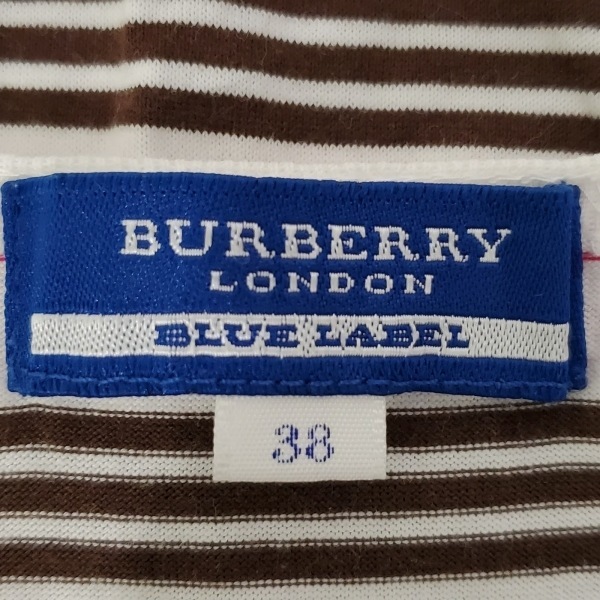 バーバリーブルーレーベル Burberry Blue Label 半袖Tシャツ サイズ38 M - 白×ダークブラウン×ピンク レディース クルーネック/ボーダー_画像3