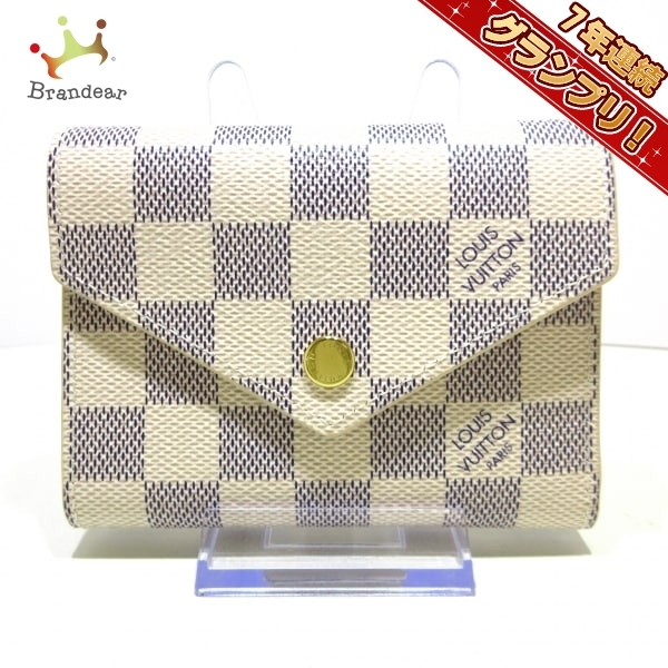 ルイヴィトン LOUIS VUITTON 3つ折り財布 N64022 ポルトフォイユヴィクトリーヌ ダミエ・アズール キャンバス ローズ・バレリーヌ 美品_画像1