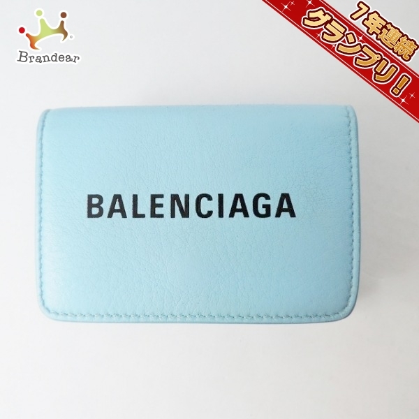 バレンシアガ BALENCIAGA Wホック財布 551921 エブリデイミニウォレット レザー ライトブルー×黒 財布_画像1