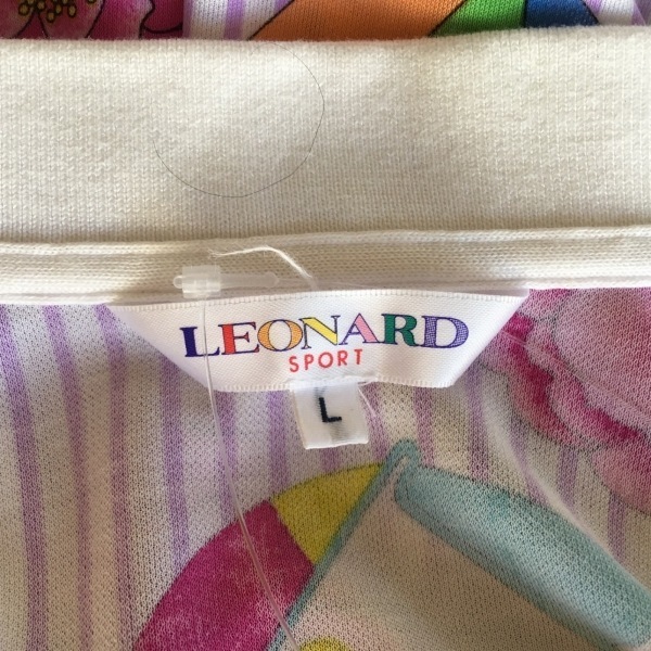 レオナールスポーツ LEONARD SPORT 半袖ポロシャツ サイズL - 白×パープル×マルチ レディース ストライプ/フラワー(花) トップス_画像3