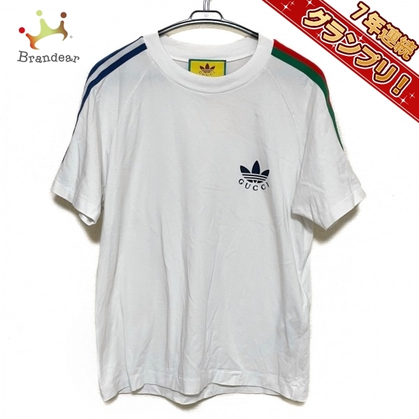 グッチ GUCCI 半袖Tシャツ サイズL 692114 XJEK5 - 白×ネイビー×マルチ メンズ ｘadidas/シェリー(ウェブ) トップス
