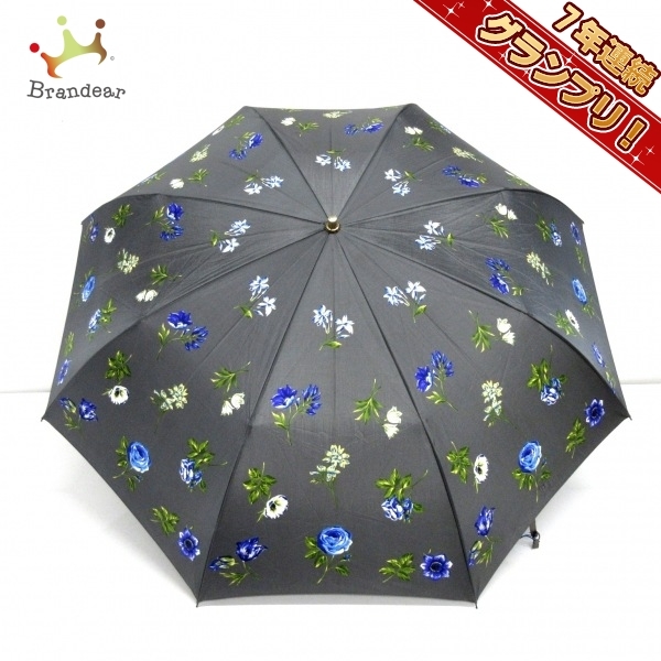 ケンゾー KENZO 折りたたみ傘 化学繊維 グレー×ブルー×グリーン 花柄 傘_画像1