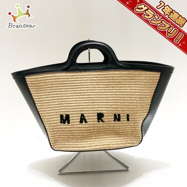 マルニ MARNI ハンドバッグ BMMP0068Q0 トロピカリア 天然繊維×レザー ベージュ×黒 編み込み バッグ