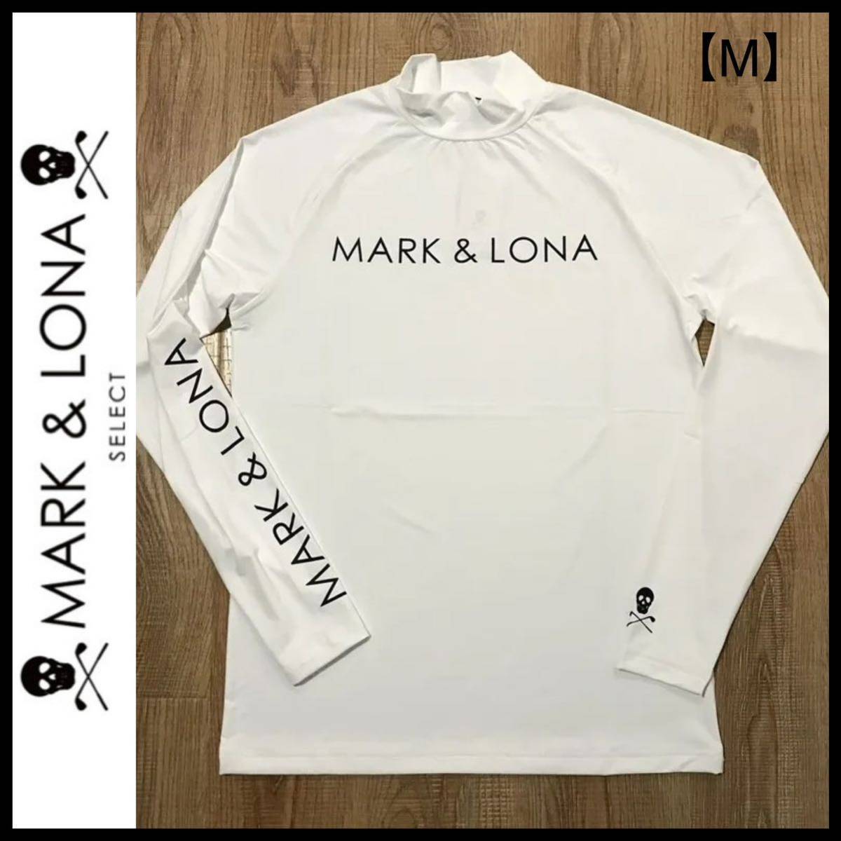 【新品】MARK&LONA 長袖 モックネック インナー ポロシャツ マークアンドロナ ロゴ スカル 白 M malbon pearly gates briefing beams