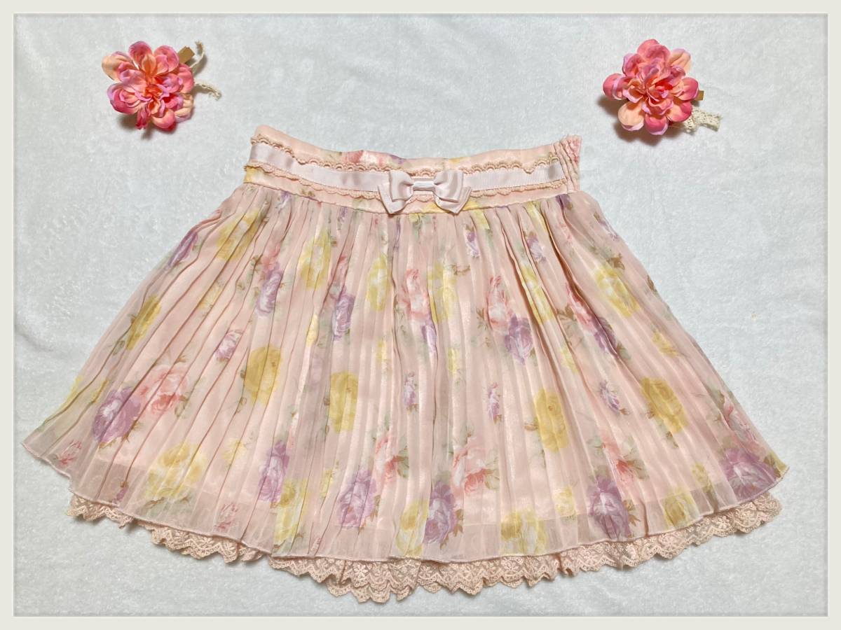  beautiful goods * Liz Lisa * pink * floral print * frill * ribbon skirt pleat chiffon lady's waist rubber rose pattern 