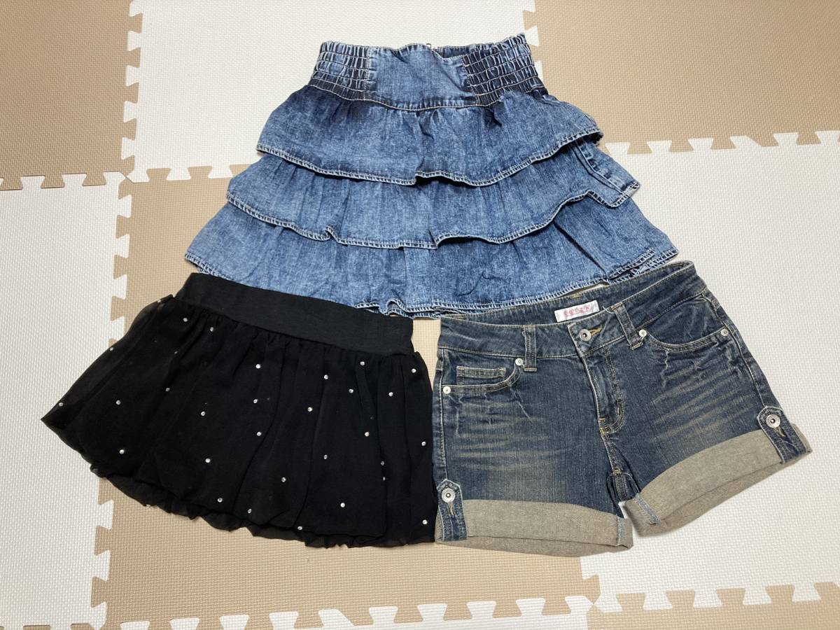 ◆ByeBye LEVI STRAUSS &CO.◆ショートパンツ デニム スカート キュロット スカパン ３点セット◆まとめ売り 女の子 レディース_画像1