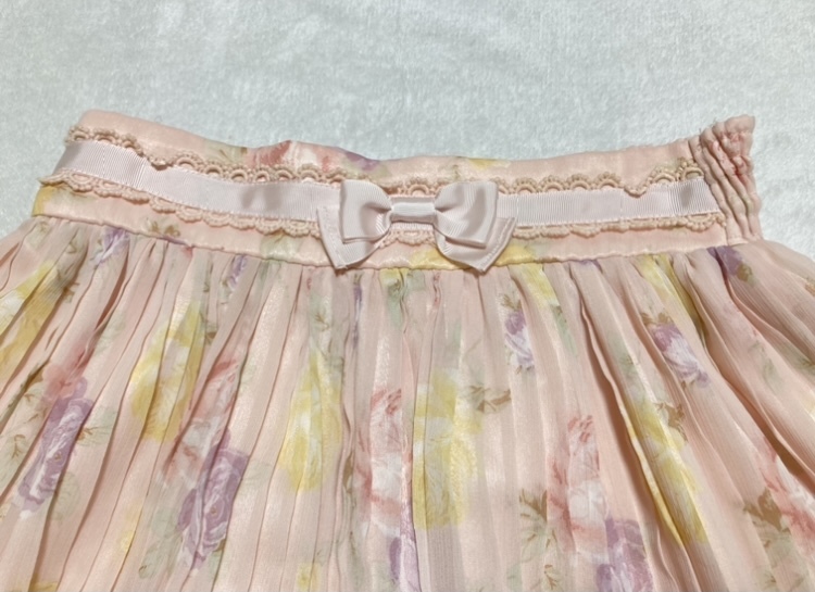  beautiful goods * Liz Lisa * pink * floral print * frill * ribbon skirt pleat chiffon lady's waist rubber rose pattern 