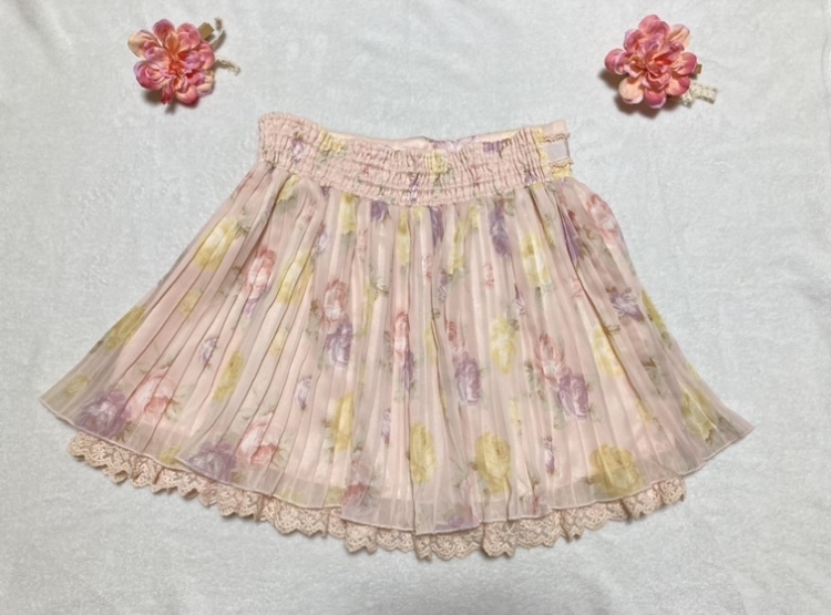  beautiful goods * Liz Lisa * pink * floral print * frill * ribbon skirt pleat chiffon lady's waist rubber rose pattern 