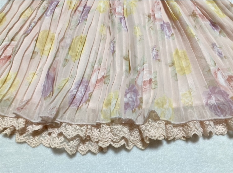  beautiful goods * Liz Lisa * pink * floral print * frill * ribbon skirt pleat chiffon lady's waist rubber rose pattern 