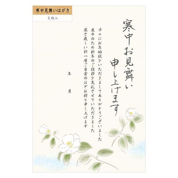 【即決】◆寒中見舞いハガキ ツバキ柄◆ 白椿 『寒中お見舞い申し上げます』 5枚 NB社　// 2218610_画像1