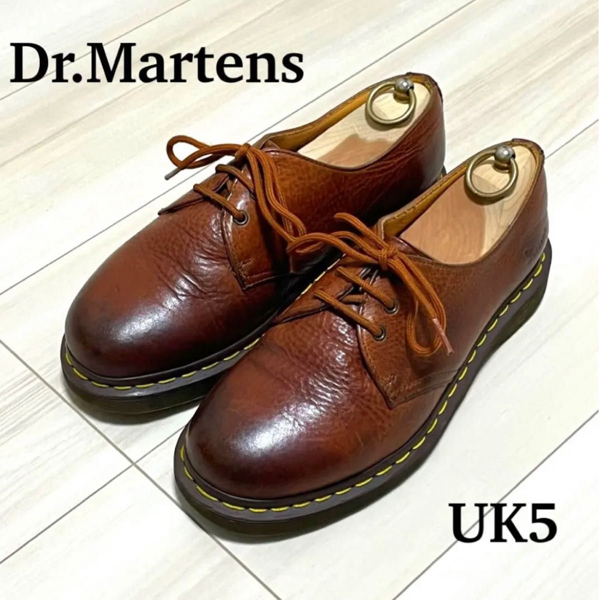 ★Dr.Martens ドクターマーチン３ホール ブーツ シボ革 刻印ロゴ ブラウン UK5★