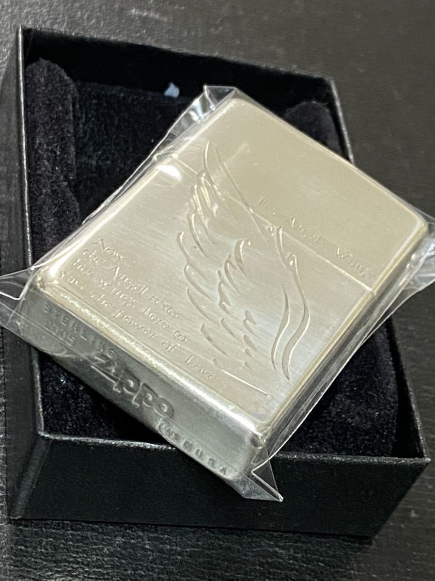 zippo スターリングシルバー 限定品 純銀 2面刻印 希少モデル 2005年製 エンジェルウィング STERLING SILVER シリアルナンバー NO.0061_画像1