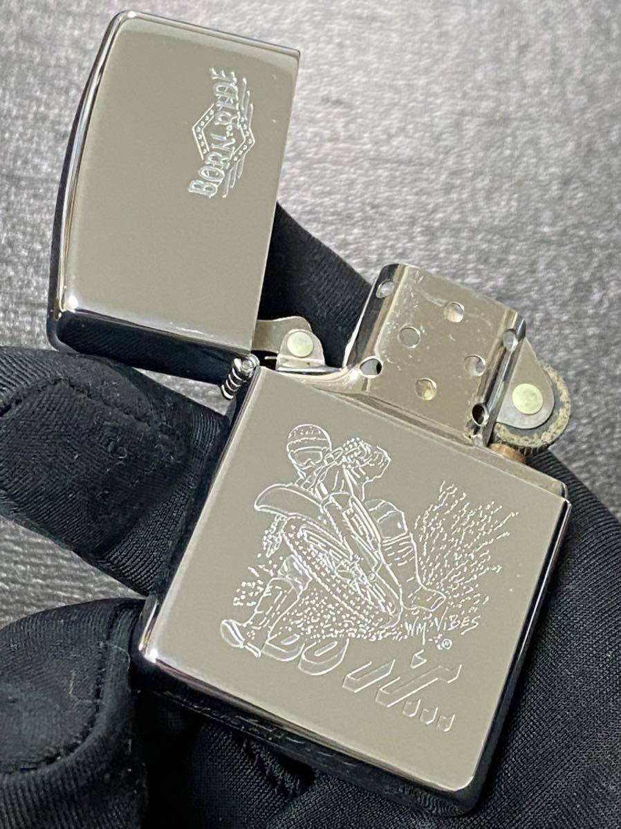 zippo BORN TO RIDE バイク 前面刻印 希少モデル ヴィンテージ 1992年製 シルバーインナー 1992年製 ケース 保証書付き