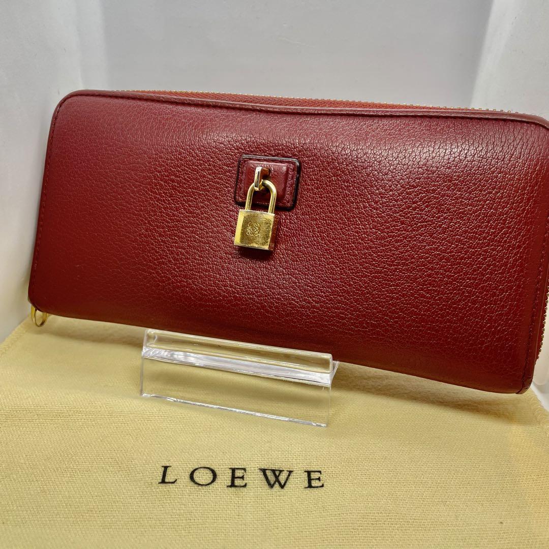 美品 LOEWE ロエベ ピンク 長財布 ゴールド ラウンド　ラウンドファスナー　ラウンドジップ　アナグラム　南京錠　チャーム　赤 レッド red_画像1