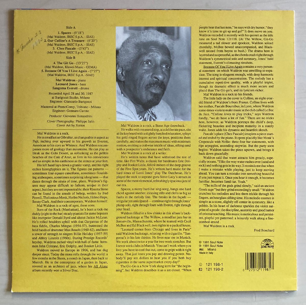 LPA22414 マル・ウォルドロン・トリオ MAL WALDRON / OUR COLLINE'S A TRESURE 輸入盤LP 盤良好 イタリア_画像2