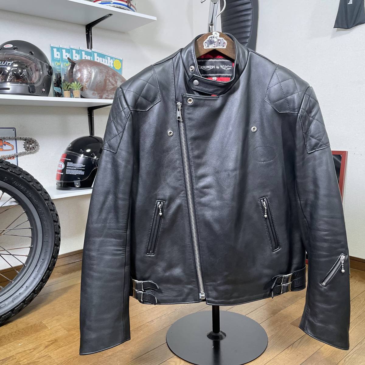 コラボモデル☆Lewis Leathers & TRIUMPH ルイスレザー トライアンフ Roll期カウハイド レザージャケット スーパーモンザ ブラック/44