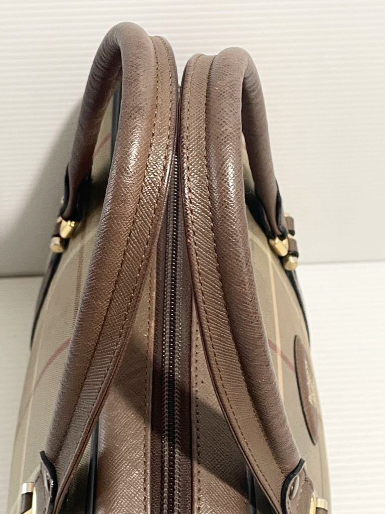 A39# хорошая вещь Burberrys Burberry mega в клетку ручная сумочка Brown кожа 