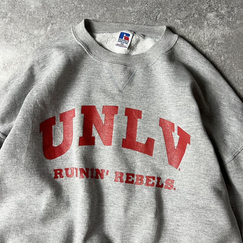 90s USA製 RUSSELL 2段 カレッジ プリント スウェット トレーナー XXL 90年代 アメリカ製 オールド ラッセル グレー UNLV  バスケ スエット