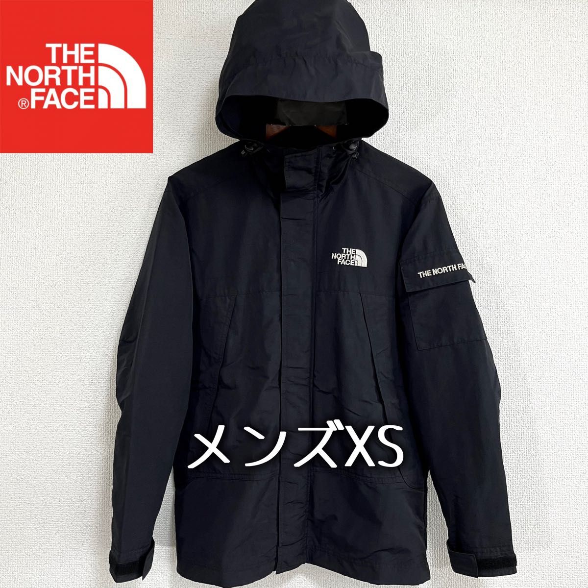 美品人気 THE NORTH FACE マウンテンパーカー メンズXS ロゴ刺繍 ノースフェイス ナイロンジャケット 黒 メッシュ