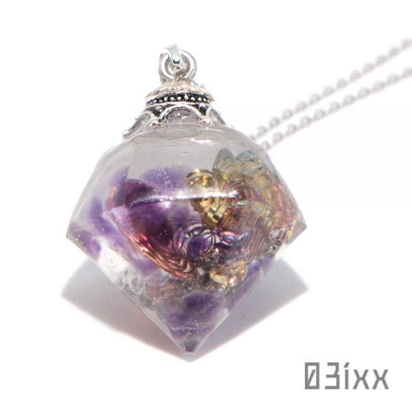 [ outlet ]orugo Night pendant diamond type hand made screw trout amethyst human work crystal stainless steel chain 