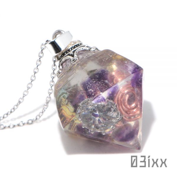 [ outlet ]orugo Night pendant diamond type hand made screw trout amethyst human work crystal stainless steel chain 