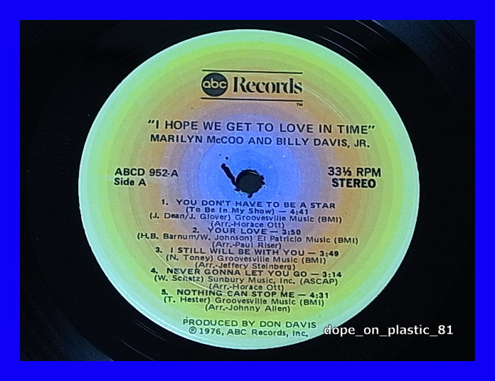 Marilyn McCoo & Billy Davis, Jr. / I Hope We Get To Love In Time/US Original/5点以上で送料無料、10点以上で10%割引!!!/LP_画像2