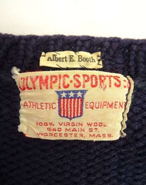 50s Vintage OLYMPIC-SPORTS CO ребра длина шерсть вырез лодочкой вязаный темно-синий VINTAGE 50 годы America производства редкость 