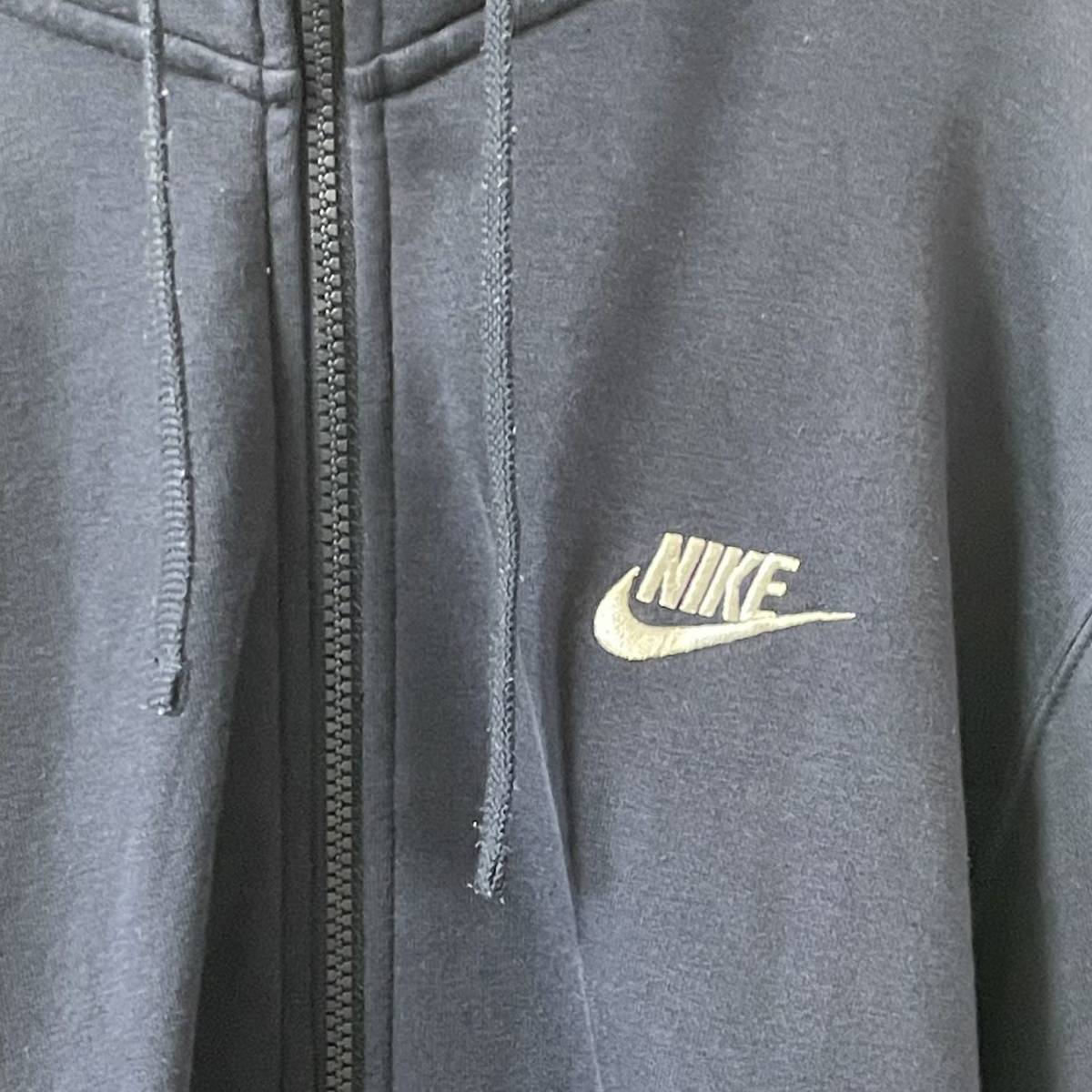 古着 NIKE ナイキ スウッシュ ロゴワンポイント刺繍 スウェット ジップパーカー 紺 XXL_画像3