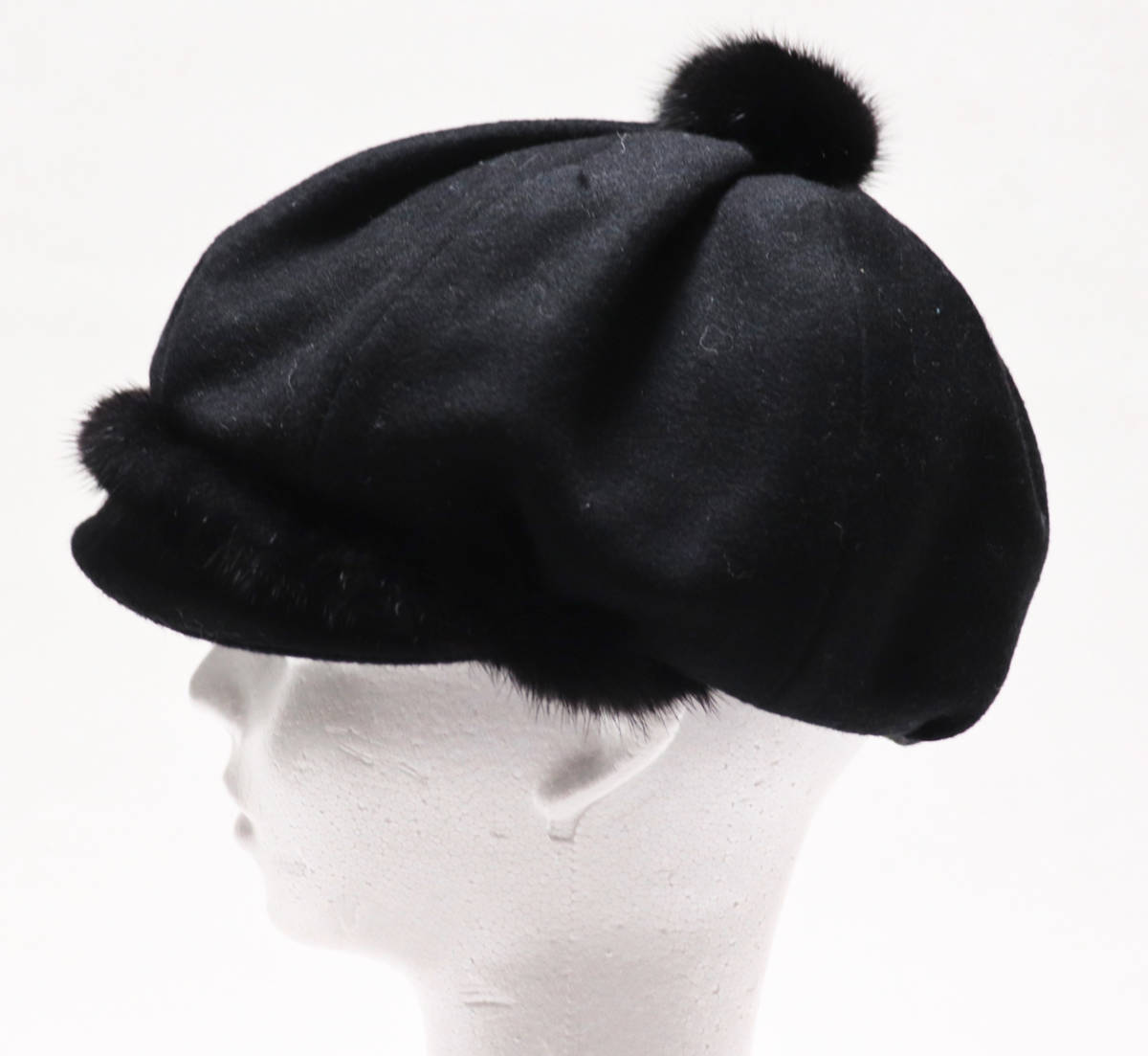《アトリエ どら猫》新品 定価17,600円 毛100% ミンク混素材 ころんと丸い 可愛いキャスケット M(55cm) A8815