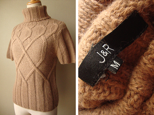 J&R J&R alpaca wool short sleeves knitted M light brown group beige ta-toru neck sweater 