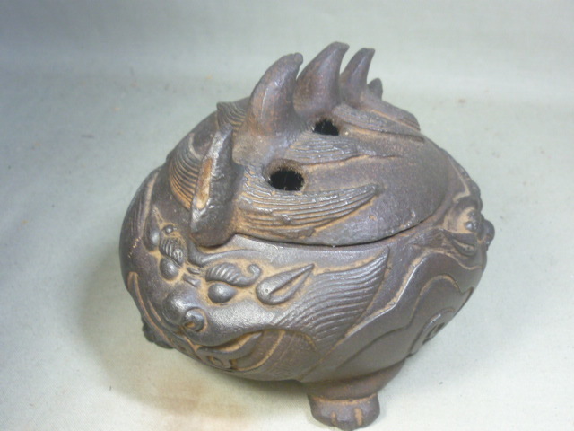 備前堂】清 乾隆御製 古鉄獅子香炉 三頭 :茶壷 朱泥急須 宝瓶 中国古玩 -