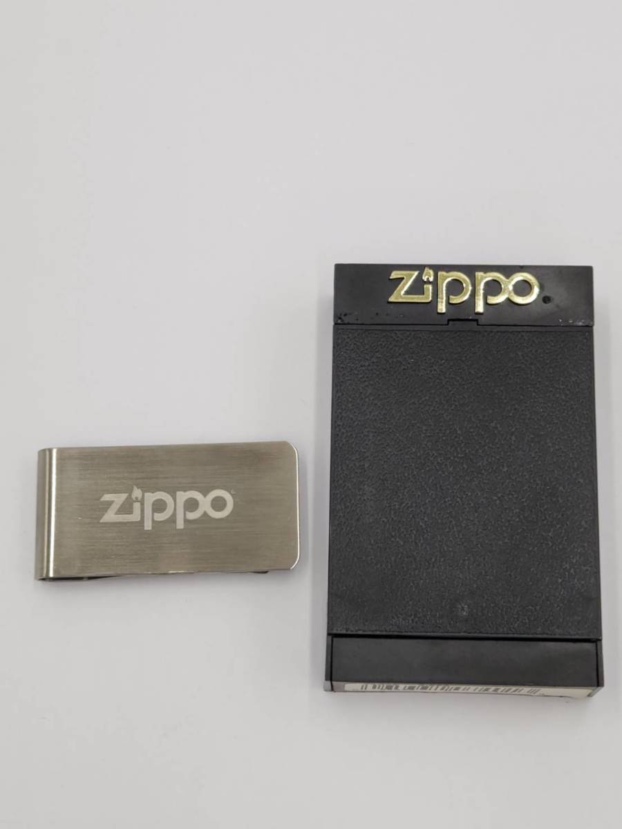 美品 ジッポ ZIPPO マネークリップ ロゴ入り ステンレス ケース付き 保管品