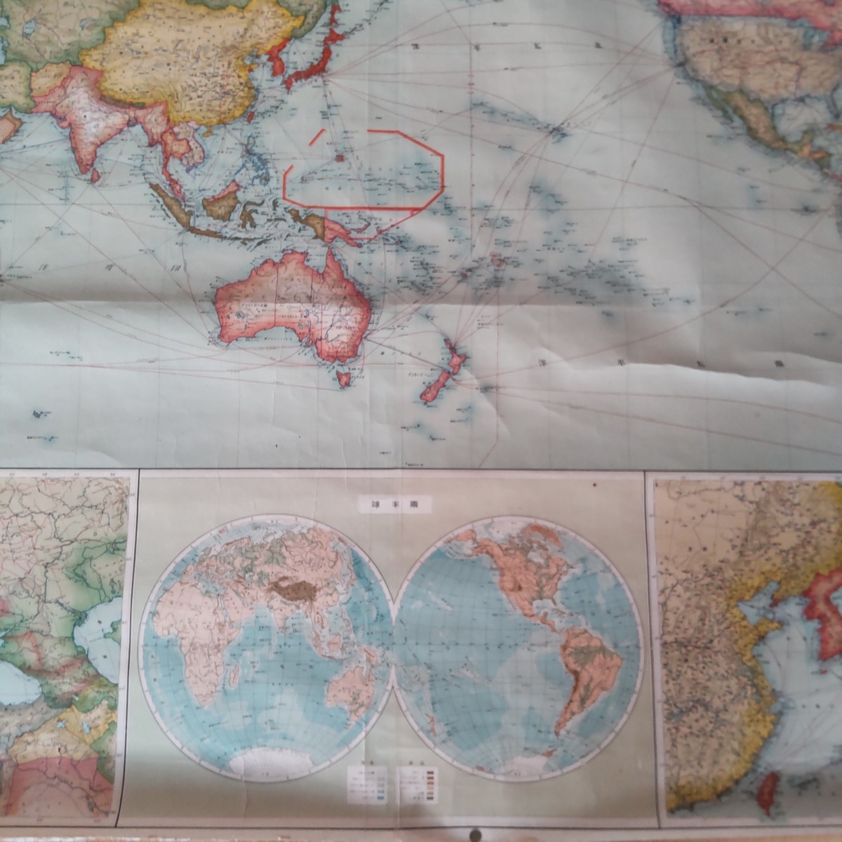 【戦前 古地図】大判 世界改造地図 三省堂 ヨーロッパ 欧羅巴 アジア 亜細亜 鳥瞰図 軍事資料 支那 中国 満州 韓国 台湾 の画像7