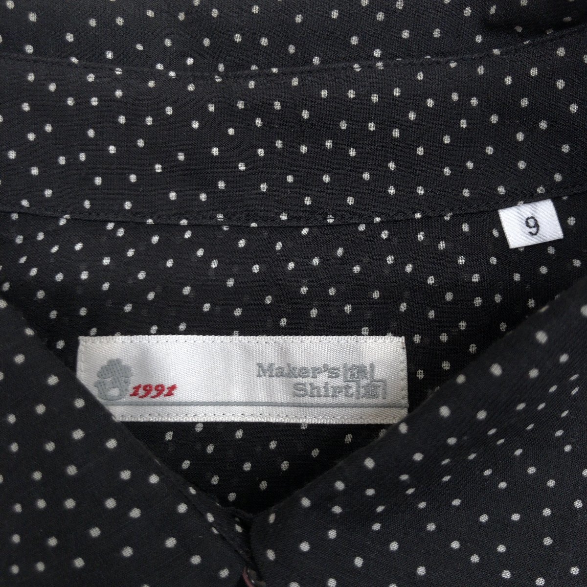 Makers Shirt 鎌倉 メイカーズシャツ カマクラ 水玉柄 フリルデザイン シアー シャツ 9(M) 黒 ブラック 日本製 長袖 ブラウス ドット_画像3