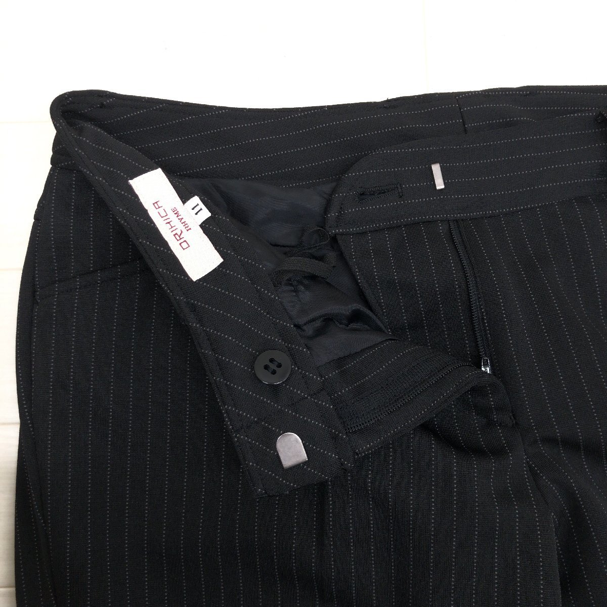 ●美品 ORIHICA オリヒカ ストライプ パンツ スカート スーツ 上下セットアップ 3点セット 9(M)/11(L) 黒 ブラック 国内正規品 レディース_画像9