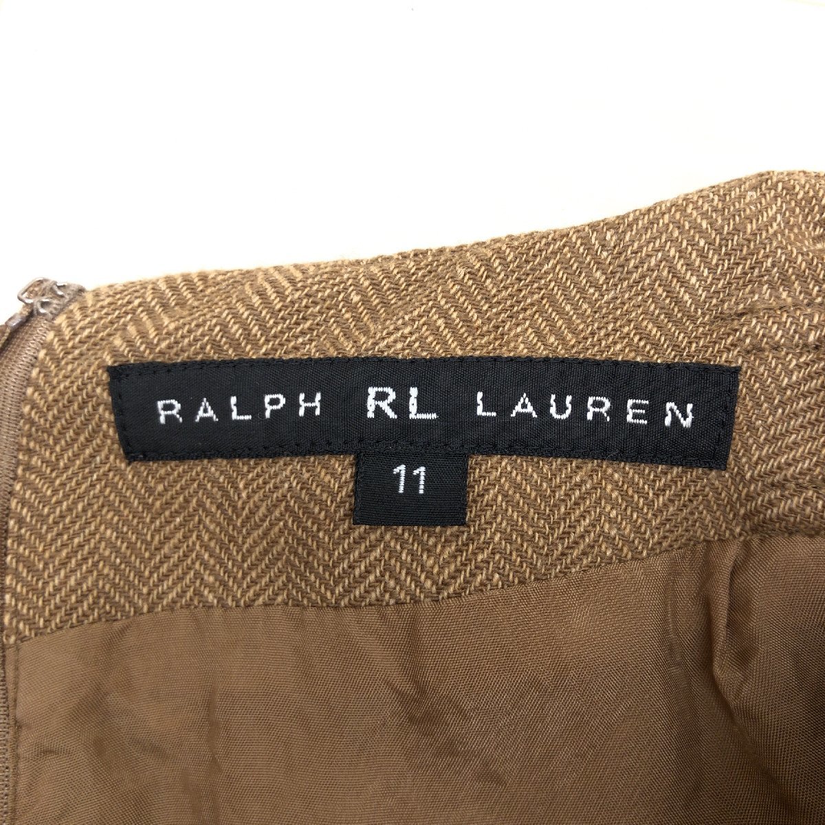 RALPH LAUREN ラルフローレン 麻 リネンブレンド ウール タイトスカート 11(L) w70 ブラウン系 日本製 ミディ丈 国内正規品 レディースの画像3