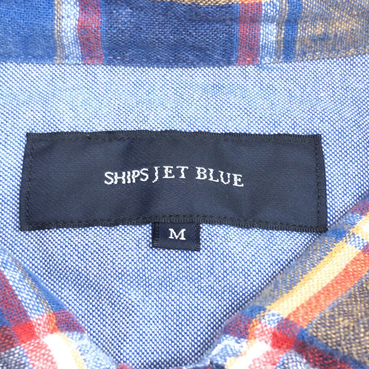 SHIPS JET BLUE Ships в клетку лен linen воротник тросик рубашка M многоцветный длинный рукав 7 минут рукав сделано в Японии внутренний стандартный товар мужской джентльмен 