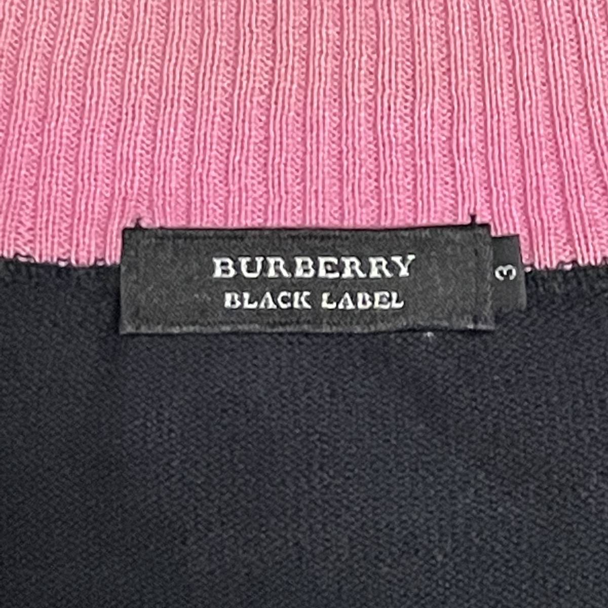 美品！　BURBERRY BLACK LABEL バーバリーブラックレーベル　ハーフジップニット　ブルゾン　黒ブラック襟袖裏ピンク　ホースロゴ　3 L相当_画像6